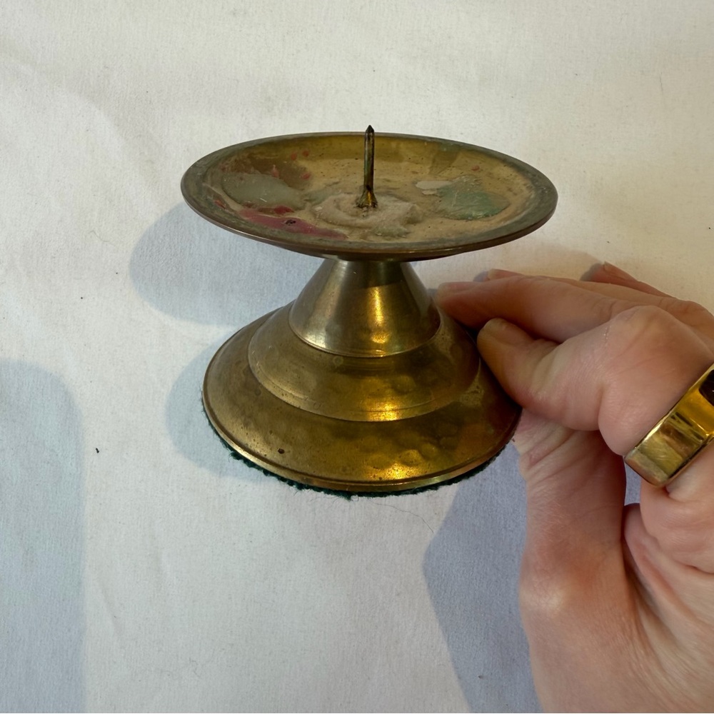 MCM Vintage IHI Solid Brass Spiked Pillar Candle Holder w/ felt bottom